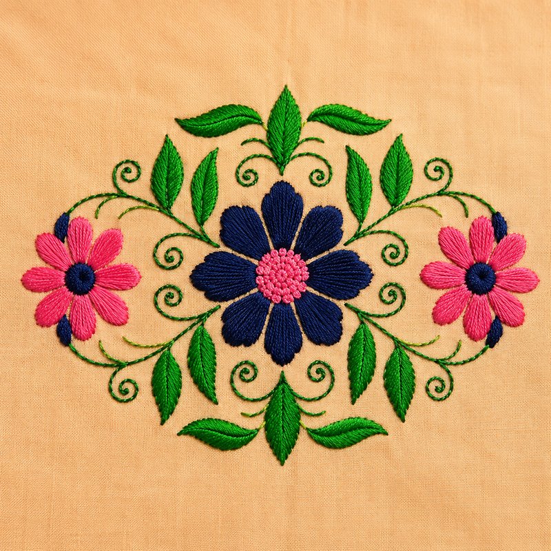 Hand-Embroidered Floral Textile Panel